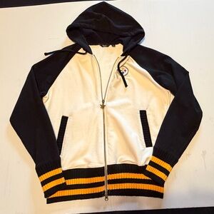 Touch by Alyssa Milano Black and Cream Varsity Steelers Jacket